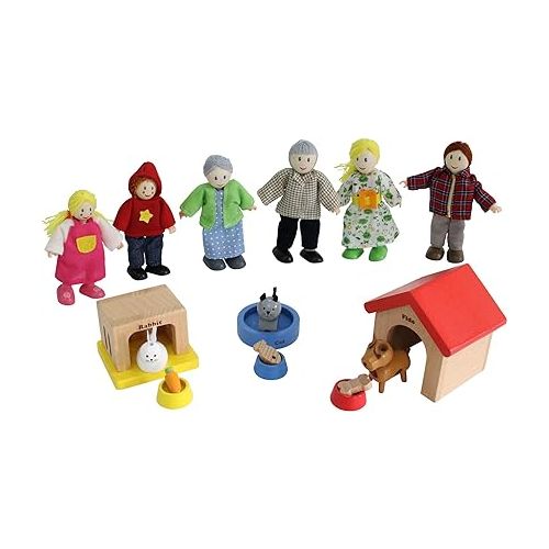  Hape Award Winning Wooden Dollhouse with Pet Set, Unique Accessories for Imaginative Play, 6 Family Figures - Adults 4.3