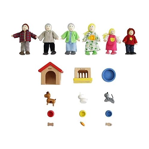  Hape Award Winning Wooden Dollhouse with Pet Set, Unique Accessories for Imaginative Play, 6 Family Figures - Adults 4.3