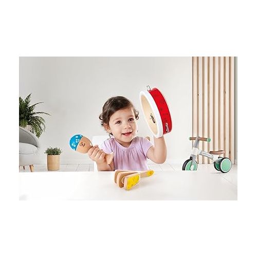  Hape Junior Percussion Set | 3 Piece Wooden Percussion Instrument Set for Toddlers, E0615