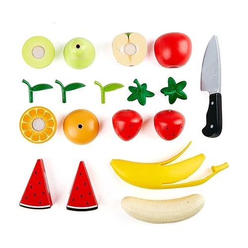  Hape Wooden Healthy Cutting Play Fruits with Play Knife| Pretend Play Wooden Kitchen Toys for Toddlers Age 3Y+