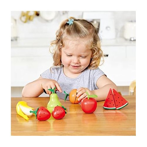  Hape Wooden Healthy Cutting Play Fruits with Play Knife| Pretend Play Wooden Kitchen Toys for Toddlers Age 3Y+