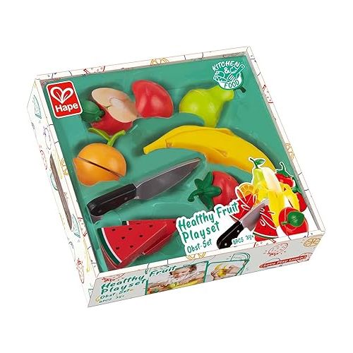  Hape Wooden Healthy Cutting Play Fruits with Play Knife| Pretend Play Wooden Kitchen Toys for Toddlers Age 3Y+