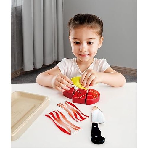  Hape Tasty Proteins Set | Wooden Pretend Play Food Set for Kids, Basic Play Cooking Ingredients and Accessories Set, Multicolor