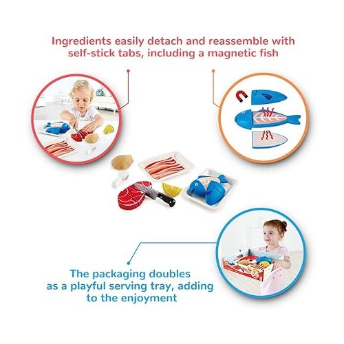  Hape Tasty Proteins Set | Wooden Pretend Play Food Set for Kids, Basic Play Cooking Ingredients and Accessories Set, Multicolor