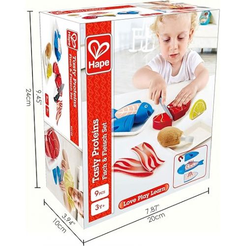  Hape Tasty Proteins Set | Wooden Pretend Play Food Set for Kids, Basic Play Cooking Ingredients and Accessories Set, Multicolor