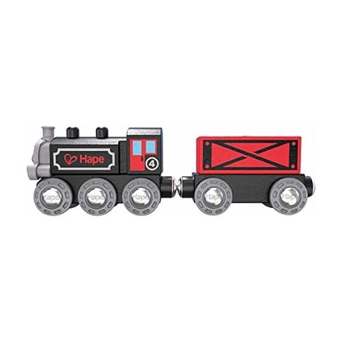  Hape Steam-Era Freight Train | Classic Black & Red Children’s Locomotive Toy With Unloadable Freight Wagons, L: 9.4, W: 1.3, H: 1.9 inch