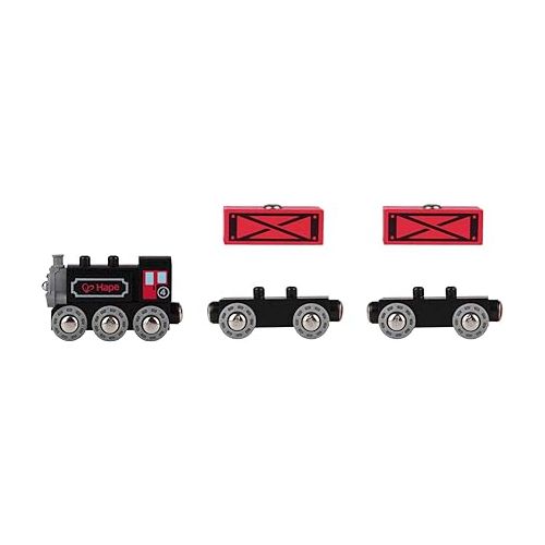  Hape Steam-Era Freight Train | Classic Black & Red Children’s Locomotive Toy With Unloadable Freight Wagons, L: 9.4, W: 1.3, H: 1.9 inch