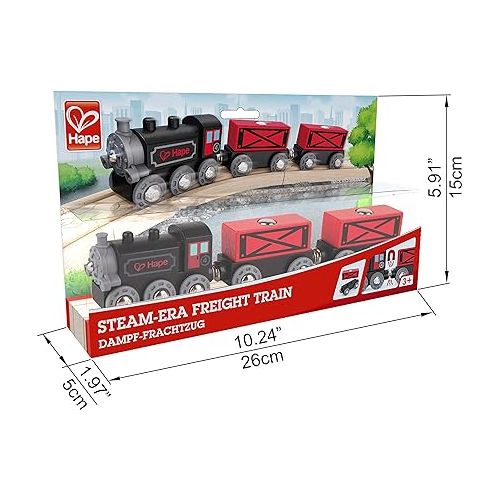  Hape Steam-Era Freight Train | Classic Black & Red Children’s Locomotive Toy With Unloadable Freight Wagons, L: 9.4, W: 1.3, H: 1.9 inch