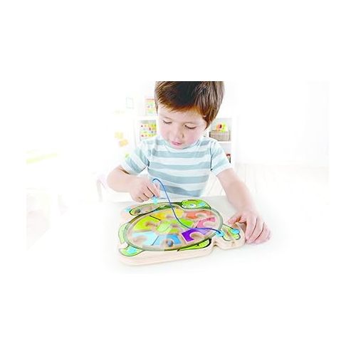  Award Winning Hape Totally Amazing Colorblock Sea Turtle Kid's Magnetic Wooden Bead Maze Puzzle , L: 8.8, W: 0.8, H: 9.6 inch