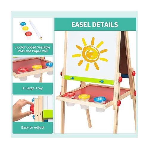  Award Winning Hape All-in-One Wooden Kid's Art Easel with Paper Roll and Accessories Cream, L: 18.9, W: 15.9, H: 41.8 inch