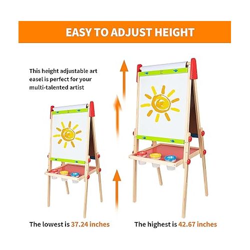  Award Winning Hape All-in-One Wooden Kid's Art Easel with Paper Roll and Accessories Cream, L: 18.9, W: 15.9, H: 41.8 inch