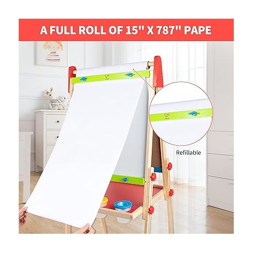  Award Winning Hape All-in-One Wooden Kid's Art Easel with Paper Roll and Accessories Cream, L: 18.9, W: 15.9, H: 41.8 inch