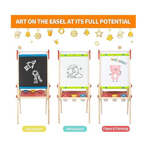  Award Winning Hape All-in-One Wooden Kid's Art Easel with Paper Roll and Accessories Cream, L: 18.9, W: 15.9, H: 41.8 inch