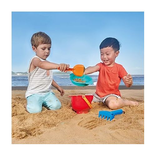  Hape Beach Toy Essential Set, Sand Toy Pack, Mesh Bag Included, E8603 , Red