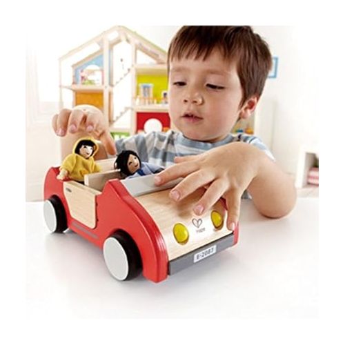  Hape Dollhouse Family Car | Wooden Dolls House Car Toy, Push Vehicle Accessory for Complete Doll House Furniture Set Red, L: 8.9, W: 3.5, H: 5.1 inch