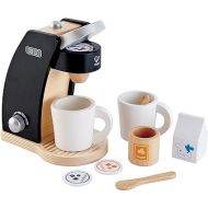 Hape Wooden Black Coffee Maker Kitchen Set with Accessories| Pretend Play Toy Set for Kids Ages 3 Years and Up