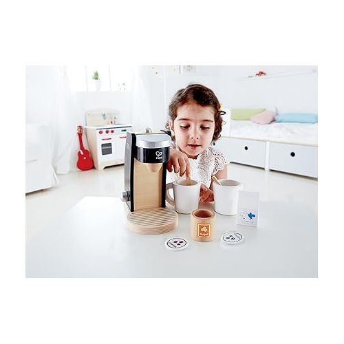  Hape Wooden Black Coffee Maker Kitchen Set with Accessories| Pretend Play Toy Set for Kids Ages 3 Years and Up