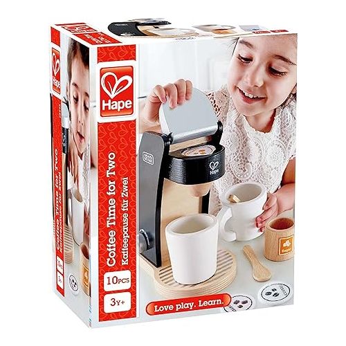  Hape Wooden Black Coffee Maker Kitchen Set with Accessories| Pretend Play Toy Set for Kids Ages 3 Years and Up