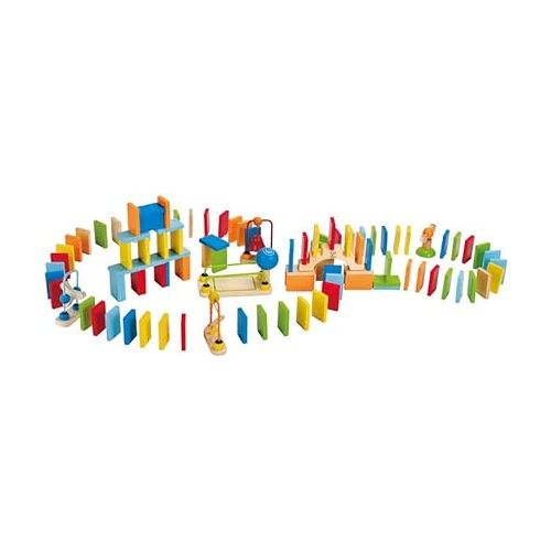  Dynamo Wooden Domino Set by Hape | Award Winning Domino Building Block Set for Kids, 107 Solid Pieces of Fun Filled Racing, Building and Stacking