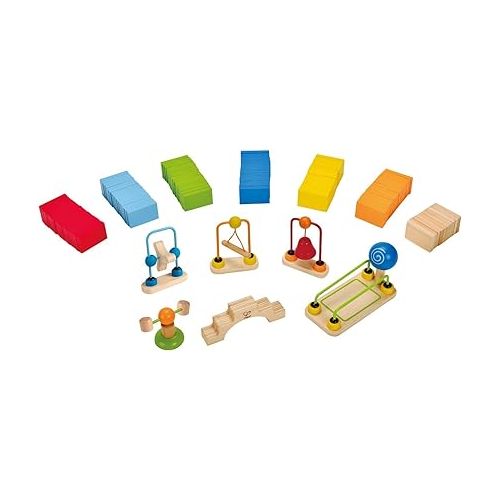  Dynamo Wooden Domino Set by Hape | Award Winning Domino Building Block Set for Kids, 107 Solid Pieces of Fun Filled Racing, Building and Stacking