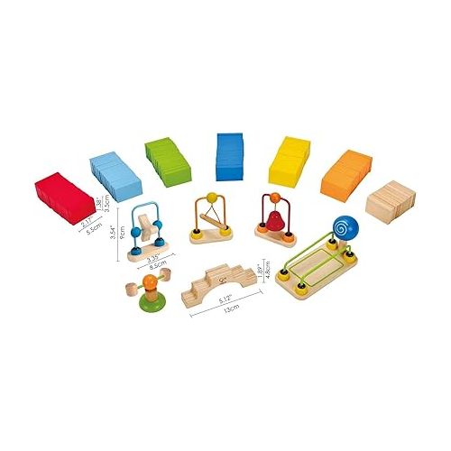  Dynamo Wooden Domino Set by Hape | Award Winning Domino Building Block Set for Kids, 107 Solid Pieces of Fun Filled Racing, Building and Stacking