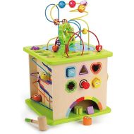 Country Critters Wooden Activity Play Cube by Hape | Wooden Learning Puzzle Toy for Toddlers, 5-Sided Activity Center with Animal Friends, Shapes, Mazes, Wooden Balls, Shape Sorter Blocks and More, 13.78 x 13.78 x 19.69 inches