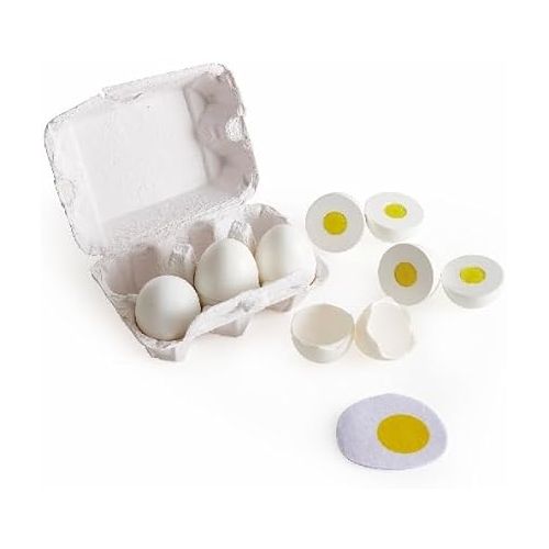  Hape Egg Carton Kitchen Toys Children Play Kitchen Game Food Toy for Kids Early Development, Learning (3Pcs Hard-Boiled Eggs & 3Pcs Fried Eggs)