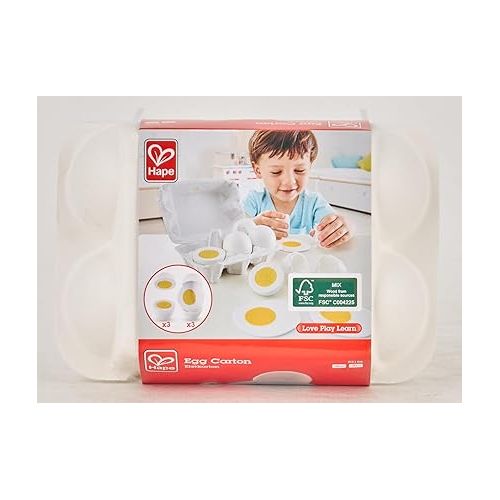  Hape Egg Carton Kitchen Toys Children Play Kitchen Game Food Toy for Kids Early Development, Learning (3Pcs Hard-Boiled Eggs & 3Pcs Fried Eggs)