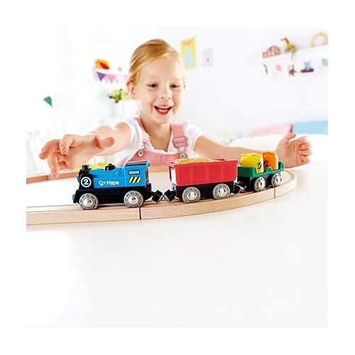  Hape Battery Powered Engine Set | Colorful Wooden Train Set, Battery Operated Locomotive With Working Lamp Multi-color, L: 11.4, W: 1.4, H: 2 inch