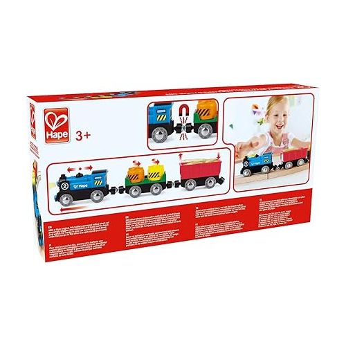  Hape Battery Powered Engine Set | Colorful Wooden Train Set, Battery Operated Locomotive With Working Lamp Multi-color, L: 11.4, W: 1.4, H: 2 inch