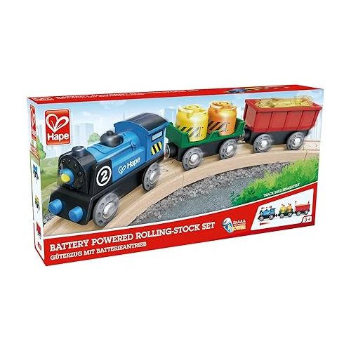  Hape Battery Powered Engine Set | Colorful Wooden Train Set, Battery Operated Locomotive With Working Lamp Multi-color, L: 11.4, W: 1.4, H: 2 inch