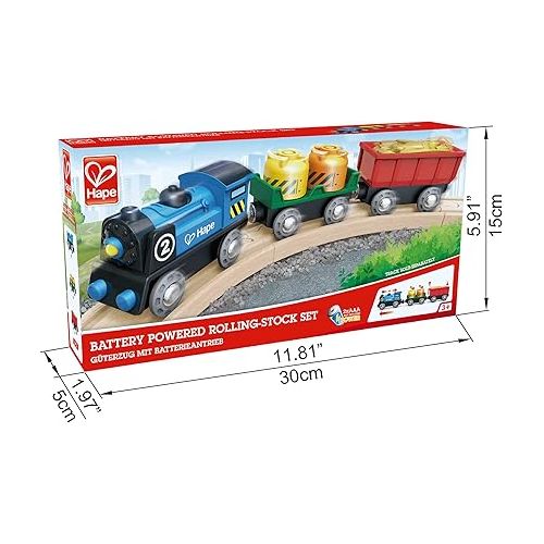  Hape Battery Powered Engine Set | Colorful Wooden Train Set, Battery Operated Locomotive With Working Lamp Multi-color, L: 11.4, W: 1.4, H: 2 inch