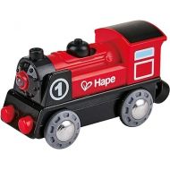 Hape Wooden Railway Battery Powered Engine No. 1 Kid's Train Set Red, White, Black, Blue, L: 3.7, W: 1.3, H: 1.9 inch