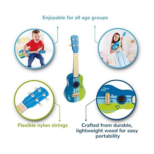  Hape Kid’s Wooden Toy Ukulele | 21 Inch Wooden Ukulele Musical Instrument with Vibrant Sound and Tunable Nylon Strings for Children, Blue