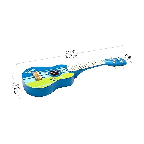  Hape Kid’s Wooden Toy Ukulele | 21 Inch Wooden Ukulele Musical Instrument with Vibrant Sound and Tunable Nylon Strings for Children, Blue