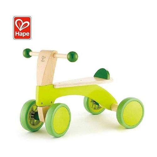  Hape Scoot Around Ride On Wood Bike | Award Winning Four Wheeled Wooden Push Balance Bike Toy for Toddlers with Rubberized Wheels, Bright Green