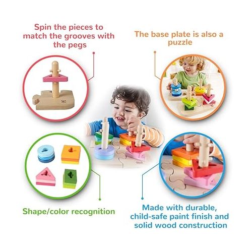  Hape Creative Toddler Wooden Peg Puzzle, L: 7.8, W: 4.6, H: 7.8 inch