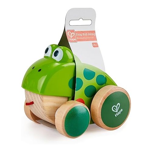  Hape Frog Pull-Along | Wooden Frog Fly Eating Pull Toddler Toy, 4.6 x 3.3 x 3.8 inches, Green