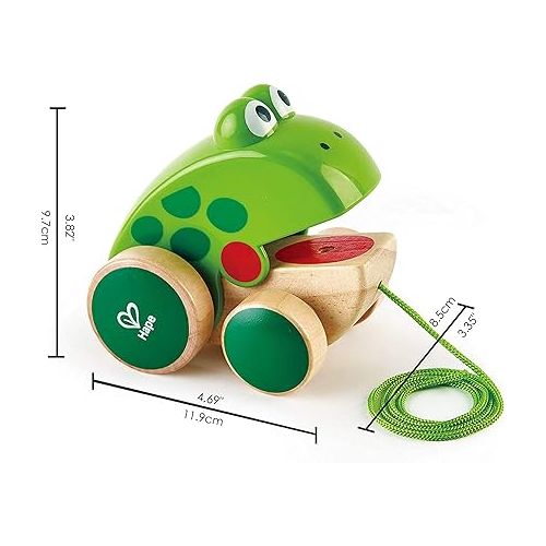  Hape Frog Pull-Along | Wooden Frog Fly Eating Pull Toddler Toy, 4.6 x 3.3 x 3.8 inches, Green