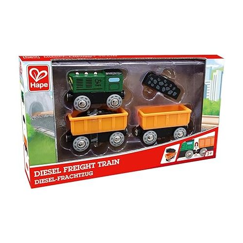  Hape Railway Diesel Freight Train, L: 9.8, W: 1.4, H: 1.9 inch