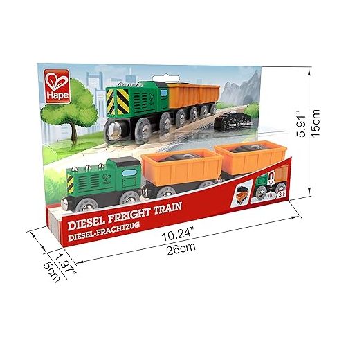  Hape Railway Diesel Freight Train, L: 9.8, W: 1.4, H: 1.9 inch