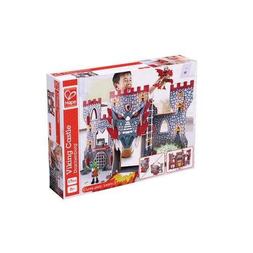  Hape Vikings Castle Dollhouse Play Set| Wooden Folding Dragon Castle Dollhouse with Magic Accessories, Glow in The Dark Spider Web, Dragon Egg and Action Figures