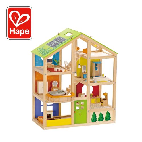  All Seasons Kids Wooden Dollhouse by Hape | Award Winning 3 Story Dolls House Toy with Furniture, Accessories, Movable Stairs and Reversible Season Theme