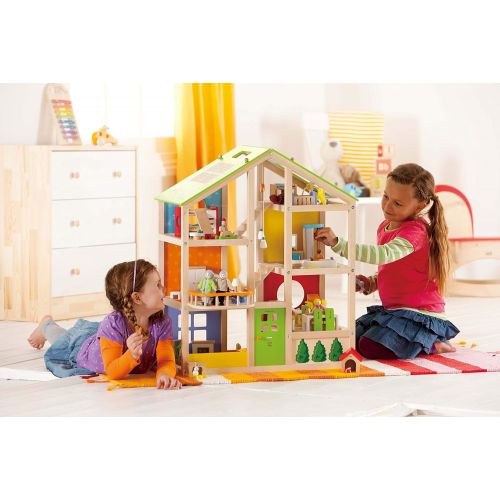  All Seasons Kids Wooden Dollhouse by Hape | Award Winning 3 Story Dolls House Toy with Furniture, Accessories, Movable Stairs and Reversible Season Theme