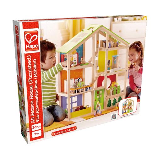  All Seasons Kids Wooden Dollhouse by Hape | Award Winning 3 Story Dolls House Toy with Furniture, Accessories, Movable Stairs and Reversible Season Theme