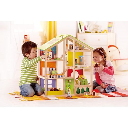  All Seasons Kids Wooden Dollhouse by Hape | Award Winning 3 Story Dolls House Toy with Furniture, Accessories, Movable Stairs and Reversible Season Theme