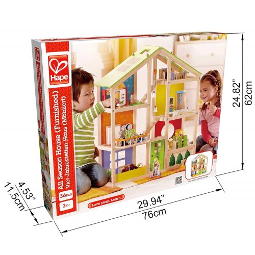  All Seasons Kids Wooden Dollhouse by Hape | Award Winning 3 Story Dolls House Toy with Furniture, Accessories, Movable Stairs and Reversible Season Theme