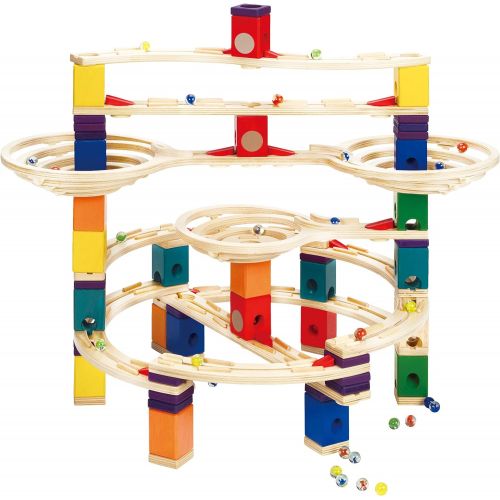  [아마존베스트]Hape Quadrilla Wooden Marble Run Construction - The Challenger - Quality Time Playing Together Wooden Safe Play - Smart Play for Smart Families