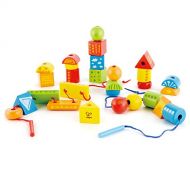 Hape String-Along Shapes | Classic 32 Piece Wooden Block Stacking Game, Multi-Colored Lacing Toy