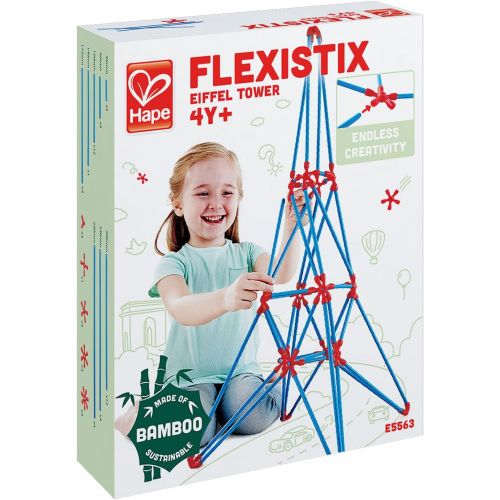  Hape Bamboo Eiffel Tower Building Kit, Safe and Fun Bamboo and Connectors Set - Colorful Construction Builders for Motor Skills Development,STEM Toys, 62 Pieces
